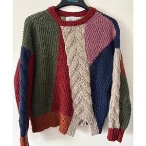 Curio New York Patchwork Color Block Chunky Knit Sweater Petite Large
